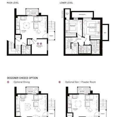 The Lux Corner Main Residence floor plan — 973 sq. ft.