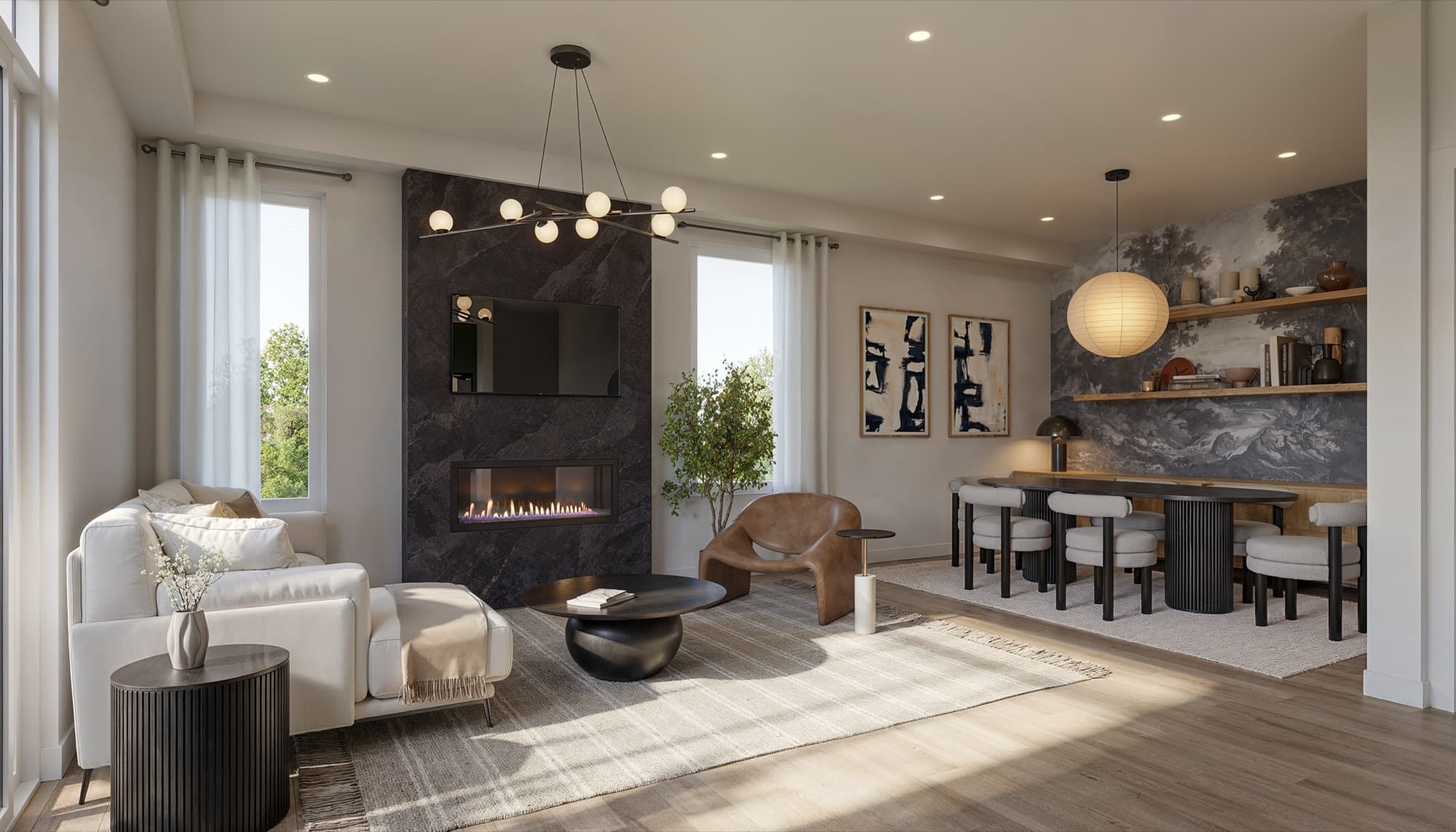 Open living and dining area in an Aura Upper Residence